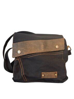 Augur Messenger Bag Navy Canvas Oiled Leather Crossbody Satchel Unisex Laptop